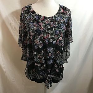 AGB black sheer floral top with built in black tan